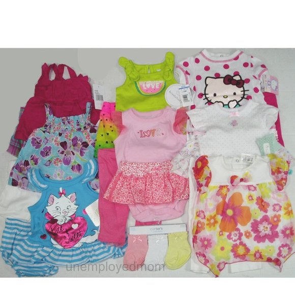 Huge Lot Summer Baby Girls 20 pc Shirt Shorts Pants Bodysuits Sock ALL BRAND NEW